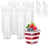 Woobroo Dessert Cups, 50 Pack 4Oz/120ml Mini Dessert Pots Reusable Clear Hard Plastic for Puddings,Mousses,Parfaits,Tiramisu