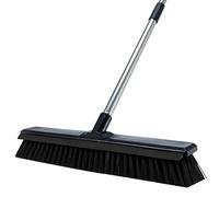 Woobroo Floor Scrubbing Brush with Long Handle, Heavy Duty Stiff Bristle Floor Brush with Squeegee for Cleaning Bathroom Deck(Black)