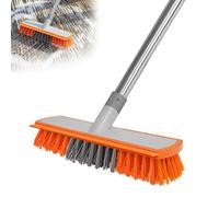 Woobroo Garden Brush 135CM Long Handle Floor Scrubbing Brush with Squeegee, 2 in 1 Stiff Bristle Heavy Duty Outdoor Broom for Patio, Decking, Path, Garage, Balcony, Driveway, Concrete, Kitchen