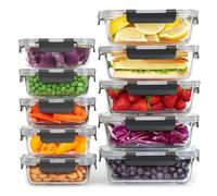 Woobroo Glass Container Food Storage with Lids, 10 Pack Meal Prep Containers Set, Airtight Lunch Containers, Leak Proof, BPA Free Glass Lunch Bento Boxes for Microwave, Oven, Freezer and Dishwasher