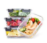 Woobroo Glass Container Food Storage with Lids, 4 Pack Meal Prep Containers Set, Airtight Lunch Containers, Leak Proof, BPA Free Glass Lunch Bento Boxes for Microwave, Oven, Freezer and Dishwasher