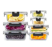 Woobroo Glass Container Food Storage with Lids, 7 Pack Meal Prep Containers Set, Airtight Lunch Containers, Leak Proof, BPA Free Glass Lunch Bento Boxes for Microwave, Oven, Freezer and Dishwasher