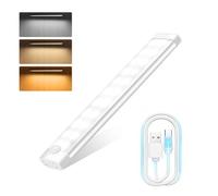 Woobroo Motion Sensor Lights - 20cm Under Cabinet Kitchen Lights, 3 Color Rechargeable Night Light, Auto On/Off Dimming Wardrobe Lights for Stairs, Under Cabinet, Closet, Room, Wardrobe, 1 Pack