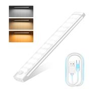 Woobroo Motion Sensor Lights - 30cm Under Cabinet Kitchen Lights,3 Color Rechargeable Night Light, Auto On/Off Dimming Wardrobe Lights for Stairs, Under Cabinet, Closet, Room, Wardrobe, 1 Pack