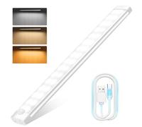 Woobroo Motion Sensor Lights - 40cm Under Cabinet Kitchen Lights, 3 Color Rechargeable Night Light, Auto On/Off Dimming Wardrobe Lights for Stairs, Under Cabinet, Closet, Room, Wardrobe, 1 Pack