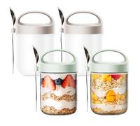 Woobroo Oatmeal Jars with Lids Overnight Glass, 15oz Wide Mouth Breakfast Jars with Spoons - Perfect Breakfast Bottles for Oatmeal/Chia Seeds/Fruit (4 pcs)
