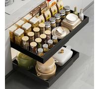 Woobroo Pull Out Cabinet Organiser, Slide Out Kitchen Cupboard Organiser with Adjustable Width 32 to 52 cm, Pull Out Kitchen Storage for Pantry and Bathroom(black)