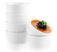 Woobroo Ramekins Set of 6, 200ML Porcelain Souffle Dish,9cm Creme Brulee Dish for Air Fryer & Oven, Mini Bowl for Dips, Sauces, Snacks and Fruits-White