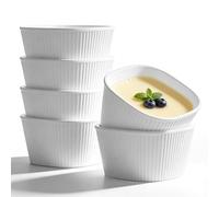 Woobroo Ramekins Set of 6, 210ml Porcelain Soufflé Dish, 10cm Square Crème Brûlée Dish for Air Fryer & Oven, Mini Bowl for Dips, Sauces, Snacks and Fruits - White