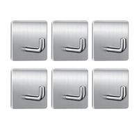 Woobroo Self Adhesive Hooks, Extra Sticky and Strong on Wall and Door, 6 Packs 304 Stainless Steel Heavy Duty Hooks for Doors, Kitchen, Bathroom, Cupboards, Office, Walls, Coats, Keys