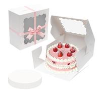 Woobroo Set of 10 Cake Boxes with Boards and Pink Ribbon, 10x10x5 Inch Cake Boxes for Bakery, Cookies, Dessert, Wedding, Birthday Party (25x25x13cm)
