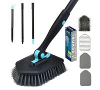 Woobroo Shower Bathtub Scrubber & Floor Scrub,Cleaning Brush with Long Handle Detachable Stick, 2 Bathroom Sponge and 1 Cleaner Brush for Scrubbing Toilet Floor Shower Tub Tile Sinks