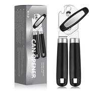 Woobroo Tin Opener Can Manual, Multifunctional Handheld Heavy Duty Can Opener, Stainless Steel Easy Turn Knob Bottle Opener, Kitchen Essentials, Black