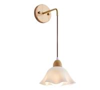 Wood 1-Light Wall Light, Modern Nordic Wall Sconce Acrylic Lampshade, Wall Lamps for Bedroom Bedside Living Room Hotel Corridor - with 100cm Adjustable Hanging Wire