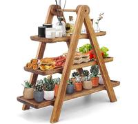 Wood 3 Tier Serving Tray Tiered Cupcake Stand Rectangle Serving Platters Party Serving Brown Decorative Tray Decor for Fruit Dessert Appetizer Wedding Party Xmas Food Display 17.1x16.5x7