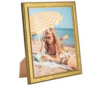 Wood 9x11 Frame Gold, Ornate Natural Wooden 11x9in Picture Frames, Modern Golden 9 x 11inch Gallery Photo Pic Frame with HD Plexiglass, Horizontal Vertical Wall Mounting Tabletop Display 1Pcs