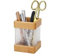 Wood Acrylic Pen Holder, Square Pencil Cup, Beech Begonia