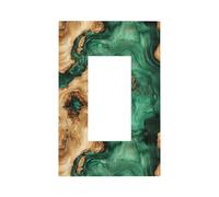 Wood an Emerald Epoxy Texture Light Switch Wall Plate Faceplate Cover Single Rocker 1 Gang Decorator Outlet Receptacle Covers for Home Kitchen Room Bathroom Decor