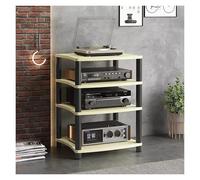 Wood and Metal Stereo Stand for Small Spaces Sturdy Multi Level Audio Component Media Cabinet Perfect for Home Theater and Living Room nization