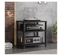 Wood and Metal Stereo Stand for Small Spaces Sturdy Multi Tier Audio Component Media Rack Perfect for Home Theater and Compact Living Rooms