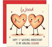 Wood Anniversary Card for Husband - 5th Wedding Anniversary Cards for Husband from Wife Cute Anniversaries Greeting Cards