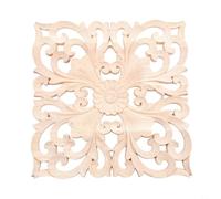 Wood Applique Furniture Decoration European Style Carved Onlay Door Cabinet Wall Decor Rubber Wood Decorative Flower Board Home Interior Design(20x20cm)