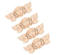 Wood Appliques, Decorative Wood Appliques Wood Onlays Appliques 4Pcs Carved Applique Wood Appliques for Furniture for Cabinet Closet Door Wall DIY Crafts Project (Type D)