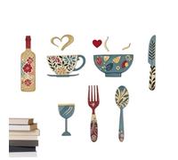 Wood Art Wall Decor 2D Wine Glass Fork Ornament Set