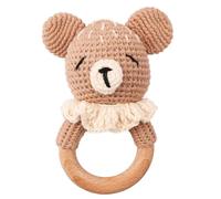 Wood Baby Rattle Cute Crochet Rattle Ring Portable Crochet Baby Rattles Toy Handmade Wood Rattles Crocheted Babies Shaker for Newborn Infant Babies(Khaki)