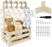 Wood Baby Shower Crate Closet Baby Storage Crate with Hangers & Handle, Decorative Babies Hamper Basket,Babies Clothes Rack for New Born Shower New Parents (Style M)