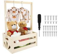 Wood Baby Storage Crate Closet, Smooth Wooden Baby Shower Basket, Baby Shower Hamper Basket for Newborns Baby Storage Crate with Handle Welcome Basket for New Born Baby Shower New Parents (A)