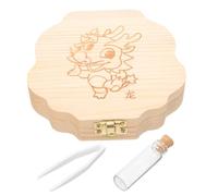 Wood Baby Teeth Keepsake Box for Children, Beige | My First Tooth Box, Lovely Dragon Pattern, Baby Teeth Keepsake Container