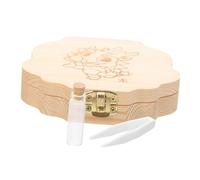 Wood Baby Tooth Box Keepsake Container for Children Beige | My First Tooth, Box to Keep Teeth and Tooth Storage with Chinese Zodiac Dragon Pattern