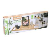 alpina Adjustable Bath Tray - Bath Rack 50-92 x 18 x 4 cm - Foldable Table Bamboo with Book Stand and Tablet Holder - Includes Cup Holders - Bathroom Accessory - Bathroom Trays for Across the Bath