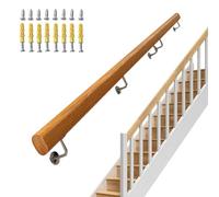 Wood Banister il Kit for Stairs - Solid Wood Indoor Railing with Stainless Steel Brackets - 1.6ft Wall-Mounted Grab Bar for Staircases and Support