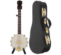 Wood Banjo Model Ornament with Storage Case, Miniature Instrument Decor | 14x4.5x1.3cm Polished Finish, Display-Only Prop for Music Rooms, TV Cabinets, Tables or Birthday Gifting