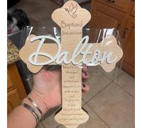 Wood Baptism Cross Personalized Custom Made Baptized First Communion Christening Dedication Gift for Baby,Kids,Boy,Girl,Wooden Name Wall Decor,Religious Nursery Keepsake