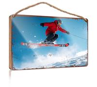 Wood Bathroom Decor Action Shot: Skier Soaring Through The Air On A Clear Day Wooded Sign Garden Gifts Teen Stuff(15X28CM)