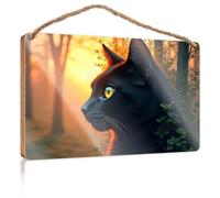 Wood Bathroom Decor Black Cat In The Sunset Forest Wooden Sign Outside Decor Funny Bathroom Art(23X35CM)