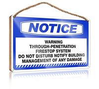 Wood Bathroom Decor Notice Warning Through-Penetration Firestop System Wooden Sign Diy Door Front Sign Friend Signs For Home Decor(23X35CM)