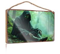 Wood Bathroom Hanging Sign A Mysterious Figure In The Enchanted Forest Wooded Sign Patio Decorations Outdoor Balcony Decor(15X28CM)