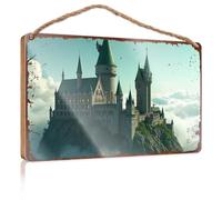 Wood Bathroom Hanging Sign Fantasy Castle Amidst Clouds: A Mystical Landscape Wooded Sign Patio Decorations Outdoor Balcony Decor(15X28CM)