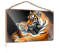 Wood Bathroom Sign Motherly Love: A Tiger'S Embrace Wooded Sign Balcony Decor Balcony Decor(15X28CM)