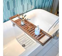 Wood Bathtub Caddy Tray, Premium Walnut Shelf for Tablet Books Candles, Bathroom Accessory Rack