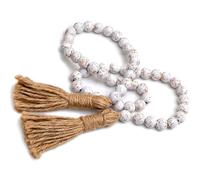 Wood Bead Garland 39 Inch Rustic & Rural White Bead Garland with Tassel on Both Ends Wooden Decor for Vase, Shelf, Photo Tassel