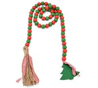 Wood Bead Garland, String Wooden Bead Ornament Wall Hanging Beads Christmas Tree Tassel Wooden Bead Ornaments for Home Festival Decoration(Red green)