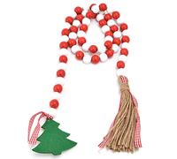 Wood Bead Garland, String Wooden Bead Ornament Wall Hanging Beads Christmas Tree Tassel Wooden Bead Ornaments for Home Festival Decoration(Red White)