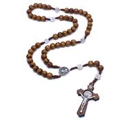 Wood Beads Rosary Necklaces Catholic Pendant Prayer Religious Jewelry for Men Women