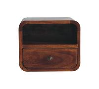 Wood Bed Side Table Extra Mini Wall Mounted Curved Chestnut Bedside with Open Sl