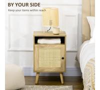 Wood Bedside Table Nightstand Cabinet Natural | Open Shelf & Rattan Door Boho